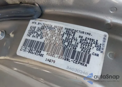 1998 Toyota Camry Le из США, поврежденный, VIN 4T1BG22K6WU367190